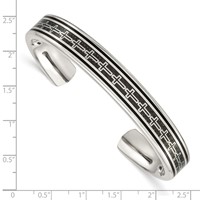 Chisel Stainless Steel Polished Black IP-plated Bangle with Black Carbon Fiber Inlay Cross Design Cuff view 4