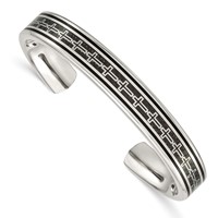 Chisel Stainless Steel Polished Black IP-plated Bangle with Black Carbon Fiber Inlay Cross Design Cuff view 1