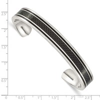 Chisel Stainless Steel Polished Black IP-plated Bangle with Black Carbon Fiber Inlay Cuff view 4