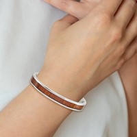 Chisel Stainless Steel Polished with Red Orange Koa Wood Inlay Cuff Bangle view 5