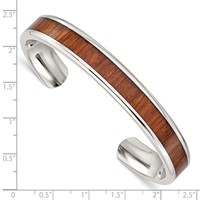 Chisel Stainless Steel Polished with Red Orange Koa Wood Inlay Cuff Bangle view 4