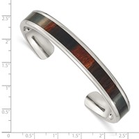 Chisel Stainless Steel Polished Bangle with Enameled Koa Wood Inlay Cuff view 4
