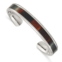 Chisel Stainless Steel Polished Bangle with Enameled Koa Wood Inlay Cuff view 1