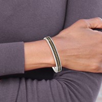 Stainless Steel Polished Yellow IP Bangle with Carbon Fiber Inlay Cross view 5