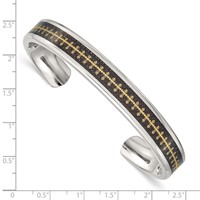 Stainless Steel Polished Yellow IP Bangle with Carbon Fiber Inlay Cross view 4