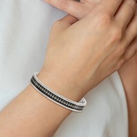 Stainless Steel Polished Black Carbon Fiber Inlay Crosses Bangle view 5