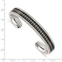 Stainless Steel Polished Black Carbon Fiber Inlay Crosses Bangle view 4