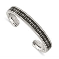 Stainless Steel Polished Black Carbon Fiber Inlay Crosses Bangle view 1