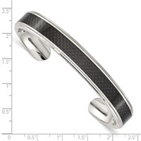 Chisel Stainless Steel Polished Bangle with Black Carbon Fiber Inlay Cuff view 4
