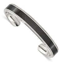 Chisel Stainless Steel Polished Bangle with Black Carbon Fiber Inlay Cuff view 1