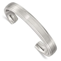 Chisel Stainless Steel Brushed and Polished Double Step Edge 11mm Cuff Bangle view 1