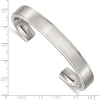Chisel Stainless Steel Brushed and Polished Ridged Edge 11mm Cuff Bangle view 4