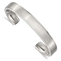 Chisel Stainless Steel Brushed and Polished Ridged Edge 11mm Cuff Bangle view 1