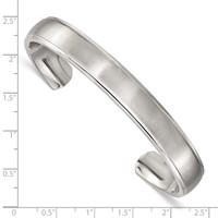 Chisel Stainless Steel Brushed and Polished Ridged Edge 11mm Cuff Bangle view 4