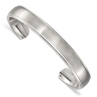 Chisel Stainless Steel Brushed and Polished Ridged Edge 11mm Cuff Bangle view 1