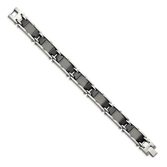 Chisel Stainless Steel Polished Mesh with Black Ceramic 8.25 inch Link Bracelet