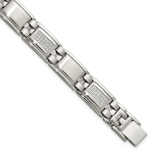 Chisel Stainless Steel Polished and Matte Bracelet with 0.75 Carat Diamond, 8.75"