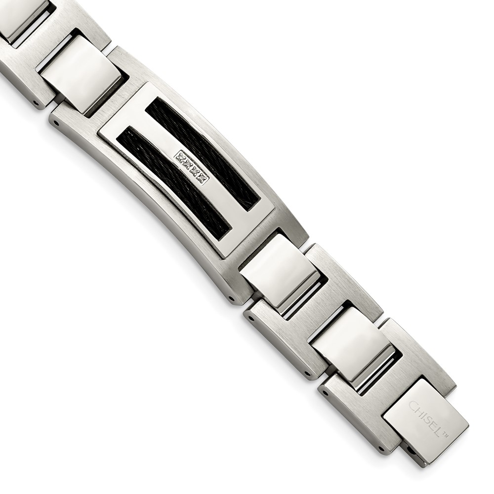 Stainless Steel Polished/Matte Black IP-plated 0.05ct tw. Diamond Bracelet