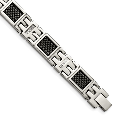 Chisel Stainless Steel Polished Black IP-plated Mesh with 1 3 Carat Diamond 8.75 Inch Bracelet