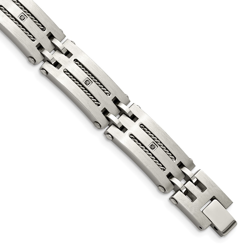 Stainless Steel Brushed and Polished 1/10ct tw. Diamond 8.75in Bracelet