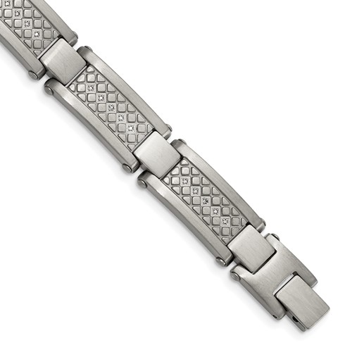 Chisel Stainless Steel Antiqued and Matte Bracelet with 0.10 Carat Diamond, 9"