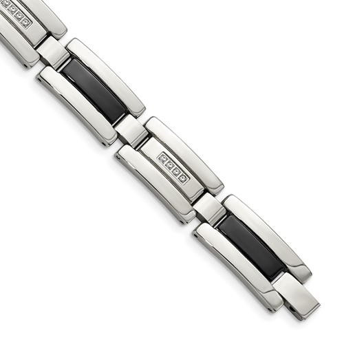 Chisel Stainless Steel Polished Black IP-plated Bracelet with 0.25 Carat Diamond, 8.5"