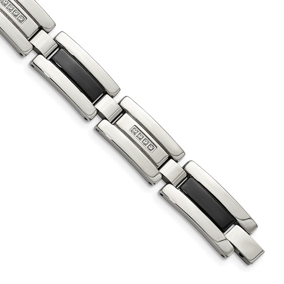 Chisel Stainless Steel Polished Black IP-plated with 1/4 carat Diamond 8.5 inch Bracelet