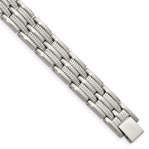 Chisel Stainless Steel Brushed Polished and Textured Link Bracelet, 8.75"