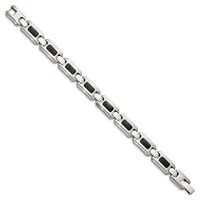Chisel Stainless Steel Brushed and Polished Bracelet with Black Carbon Fiber Inlay Link, 9" view 3