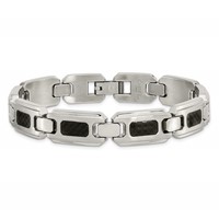 Chisel Stainless Steel Brushed and Polished Bracelet with Black Carbon Fiber Inlay Link, 9" view 4