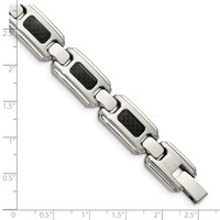 Chisel Stainless Steel Brushed and Polished Bracelet with Black Carbon Fiber Inlay Link, 9" view 5