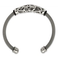 Stainless Steel Polished Mesh Bangle with Black Rubber view 3