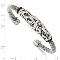 Stainless Steel Polished Mesh Bangle with Black Rubber view 4