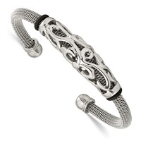 Stainless Steel Polished Mesh Bangle with Black Rubber view 1