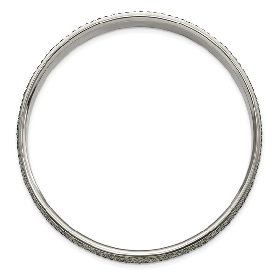 Stainless Steel Polished & Brushed Grey Crystal Thin Flat Bangle