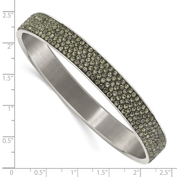 Stainless Steel Polished & Brushed Grey Crystal Thin Flat Bangle