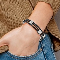 Stainless Steel Polished Black Leather Bracelet, 8.5" view 5