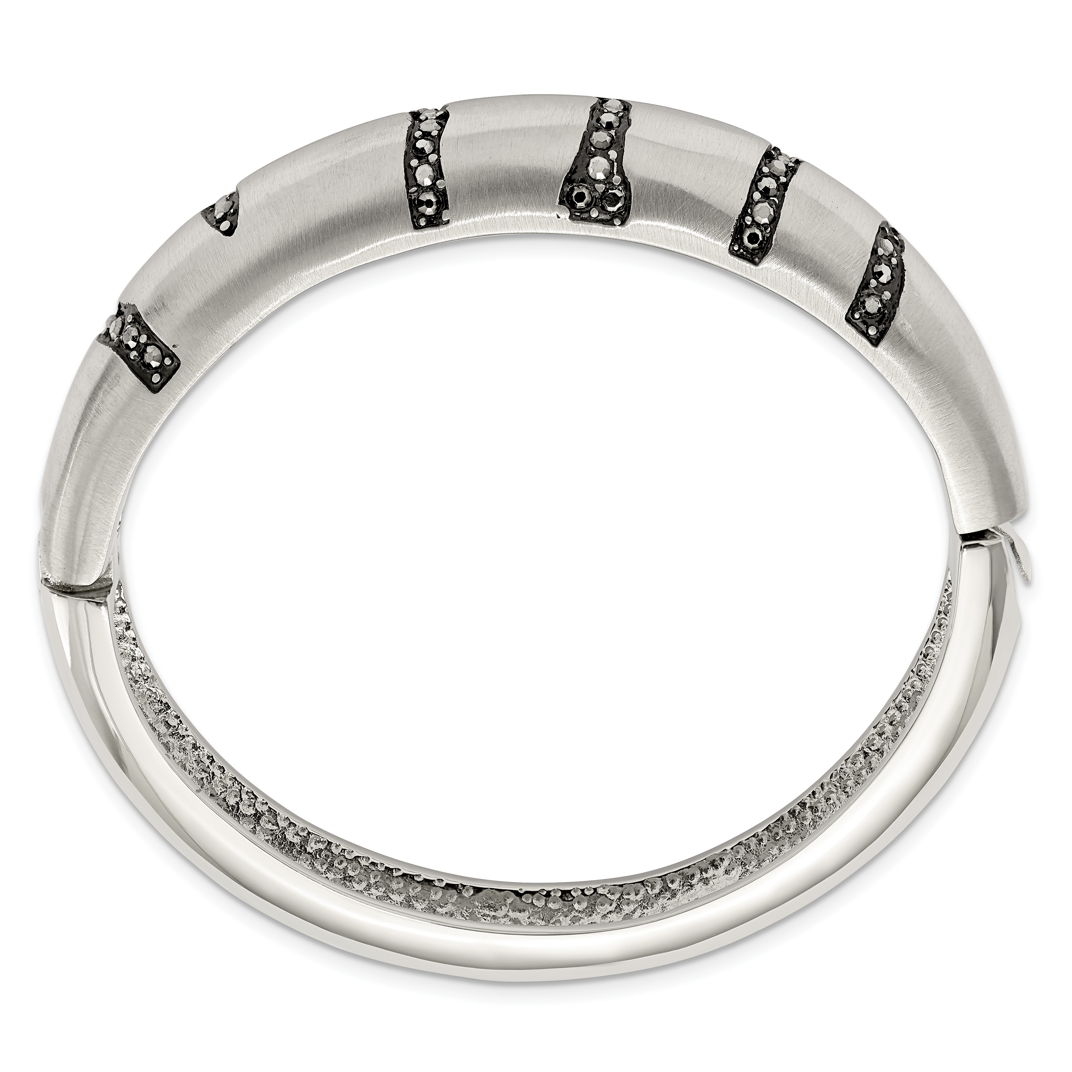 Stainless Steel Brushed Black Crystal Hinged Bangle SRB1612 eBay