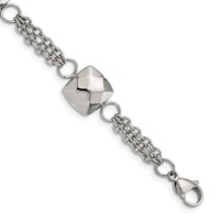 Stainless Steel Polished Hollow Squares Bracelet with 2in Ext., 7.25" view 1