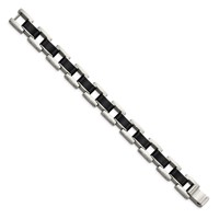 Chisel Stainless Steel Polished Bracelet with Black Rubber Inlay Link, 8.5" view 3