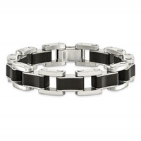 Chisel Stainless Steel Polished Bracelet with Black Rubber Inlay Link, 8.5" view 4