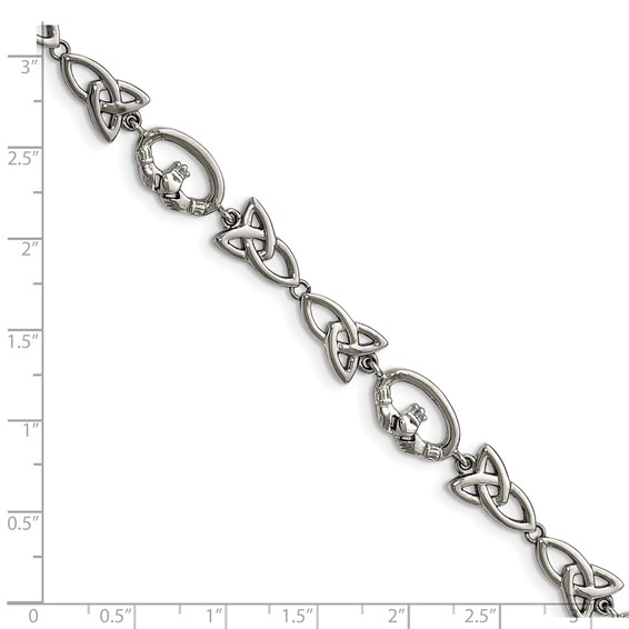 Chisel Stainless Steel Polished 7.75 inch Claddagh and Trinity Knot Bracelet