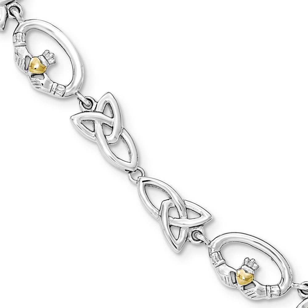 Stainless Steel Polished Yellow IP-plated Claddagh 7.75in Bracelet