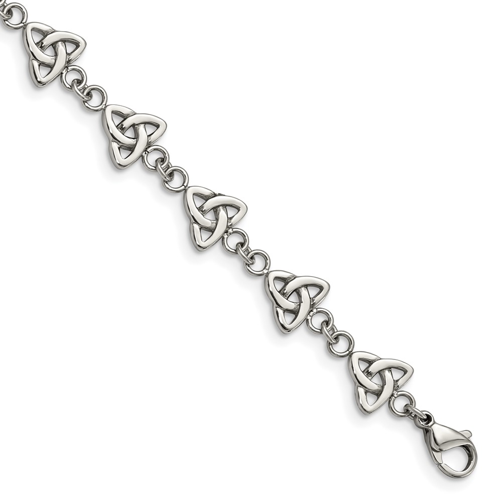 Stainless Steel Polished Trinity Knot 7in Bracelet