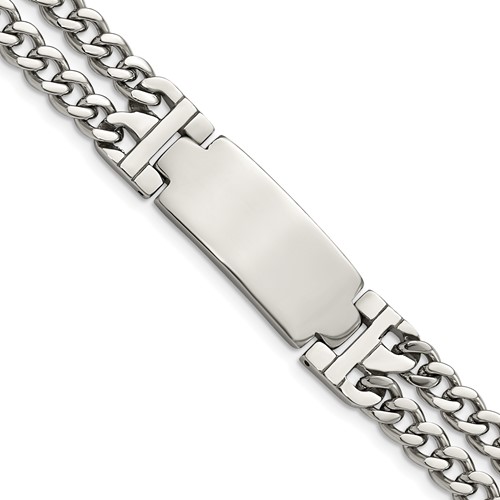 Chisel Stainless Steel Polished 2 Strand Curb Chain Bracelet with.5 Inch Extension ID, 7.75"
