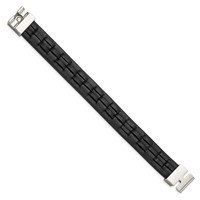Chisel Stainless Steel Polished Black Leather Bracelet, 8" view 3
