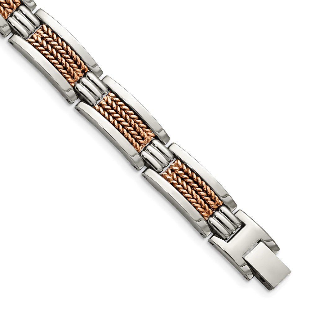 Stainless Steel Polished Rose IP-plated 8.5in Bracelet