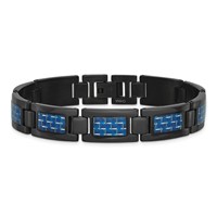 Chisel Stainless Steel Polished Black IP-plated Bracelet with Blue Carbon Fiber Inlay Link, 8.25" view 4