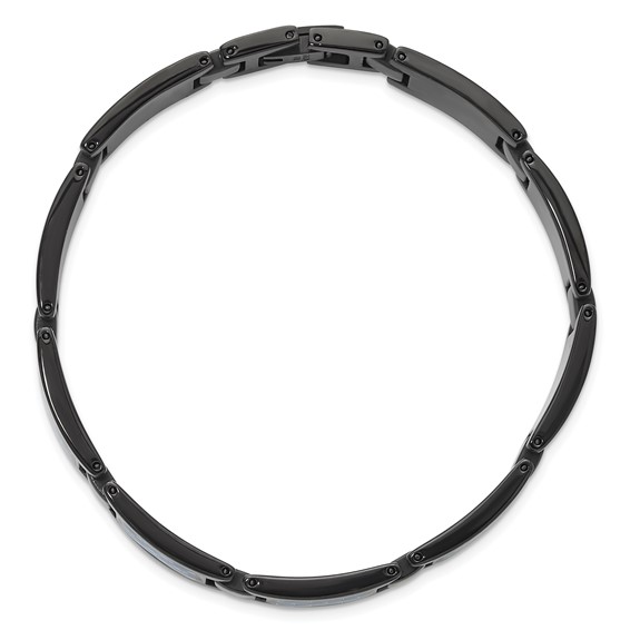 Chisel Stainless Steel Polished Black IP-plated with Blue Carbon Fiber Inlay 8.25 inch Link Bracelet