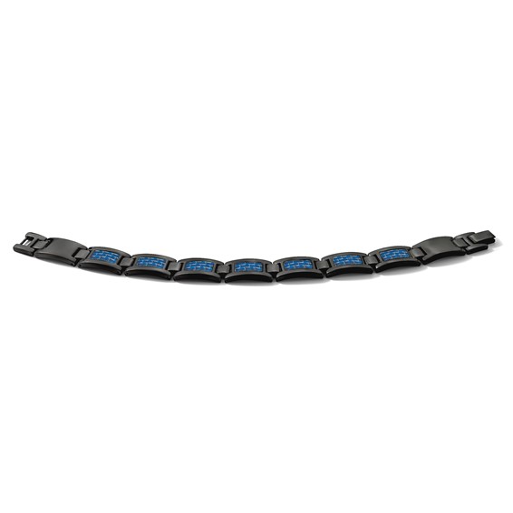 Chisel Stainless Steel Polished Black IP-plated with Blue Carbon Fiber Inlay 8.25 inch Link Bracelet